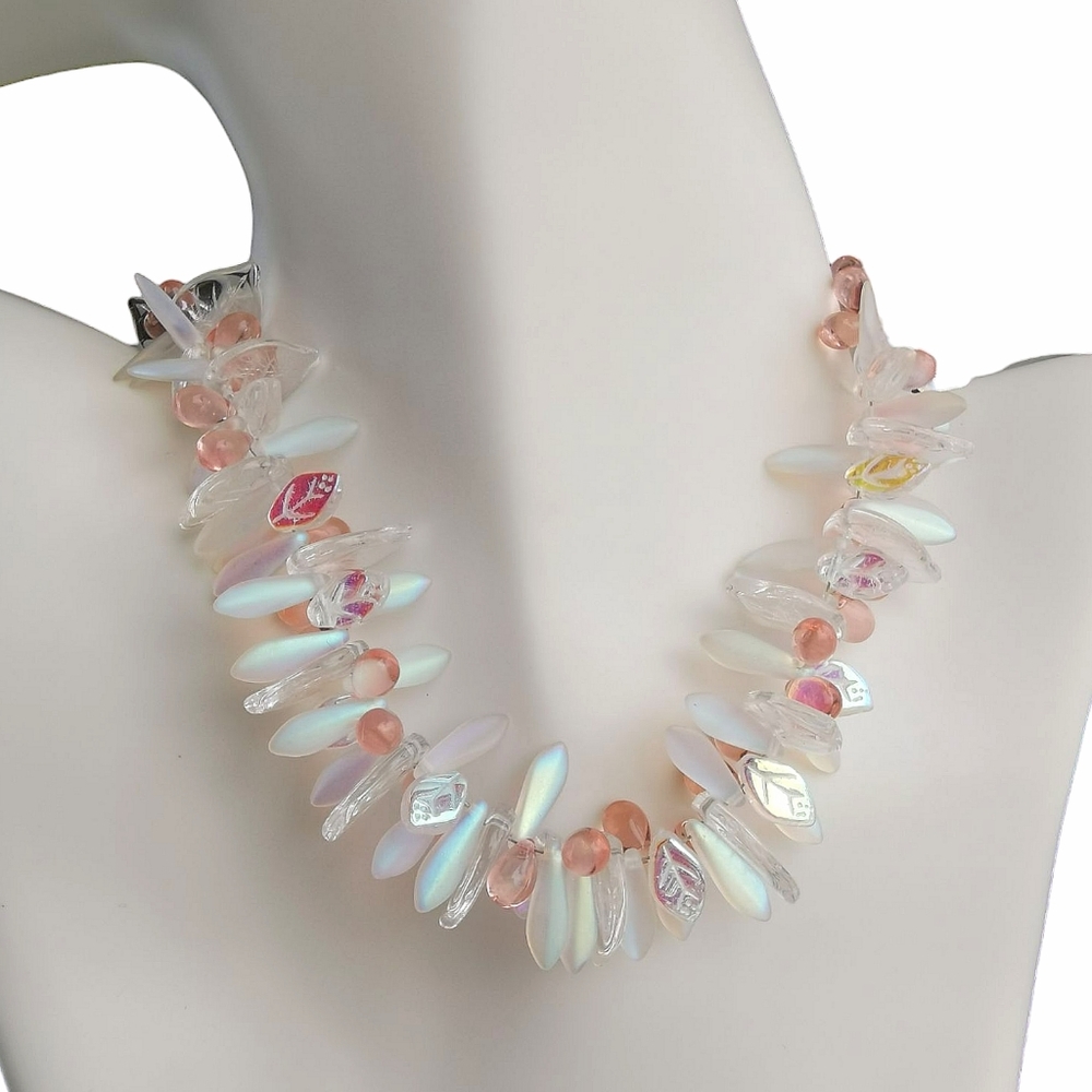 Hand made Glass Bead Necklace Pastel Pink